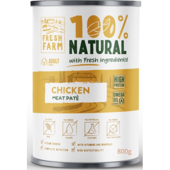 PREFERA Fresh Farm DOG Smooth pate with chicken 800 gr - pilnvērtīga barība suņiem, pastētes veida konservi ar vistas gaļu.