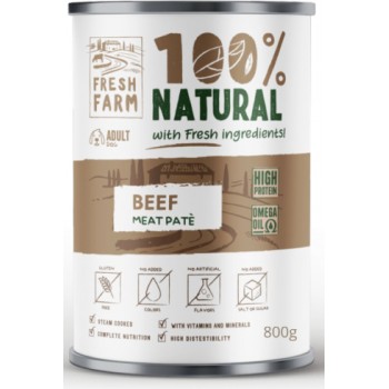 PREFERA Fresh Farm DOG Smooth pate with beef 800 gr - pilnvērtīga barība, pastētes veida konservi suņiem, ar liellopu gaļu.