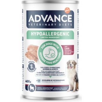 ADVANCE VETERINARY DIET DOG HYPOALLERGENIC LAMB 400G - KONSERVI SUŅIEM AR BARĪBAS NEPANESĪBU UN ALERĢIJĀM