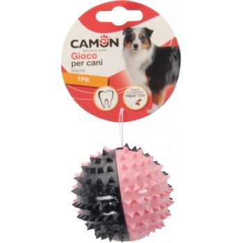 CAMON rotaļlieta suņiem - termoplasta bumba ar asumiem, pīkstuli un kārumu rezervuāru, 7.3 cm