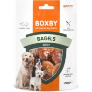 Boxby Bagels Chicken & Lamb 100g - papildbarība pieaugušiem suņiem, bageļi ar jēra gaļu un vistu, pārkaisīti ar sezama sēklām, kas tiem piešķir unikālu riekstu garšu.