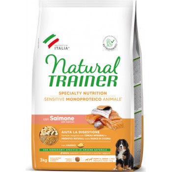 NATURAL TRAINERT DOG SENSITIVE NO GLUTEN PUPPY&JUNIOR MEDIUM/MAXI SALMON 3KG - pilnvērtīga un sabalansēta barība vidēja un liela izmēra kucēniem