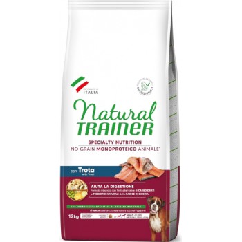 NATURAL TRAINER DOG NO GRAIN MONOPROTEICO ANIMALE ADULT MEDIUM/MAXI TROUT 12 KG - pilnvērtīga un sabalansēta barība pieaugušiem vidēja un liela izmēra suņiem (>11 kg)