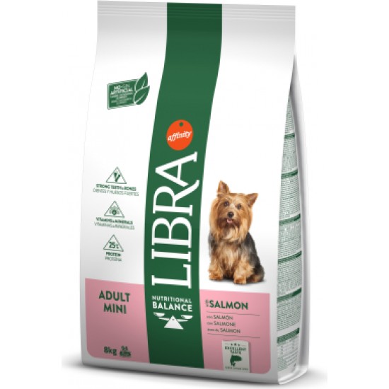 LIBRA DOG MINI ADULT SALMON 8kg - pilnvērtīga un sabalansēta sausā barība pieaugušiem mazo šķirņu suņiem. Ar lasi.