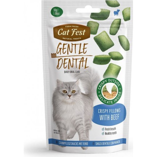 CatFest Dental Kraukšķīgie Spilventiņi ar liellopu gaļu 30g