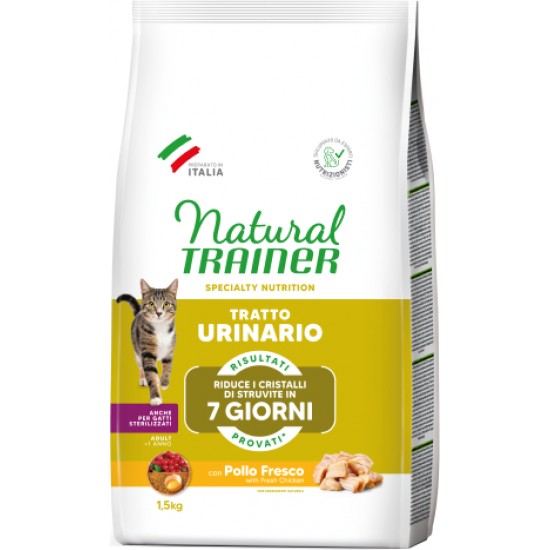 NATURAL TRAINER CAT SPECIAL NUTRITION URINARY WITH CHICKEN 1.5 KG - pilnvērtīga diētiska barība pieaugušiem kaķiem, ar īpašībām, lai samazinātu struvīta akmeņu atkārtotu veidošanos.