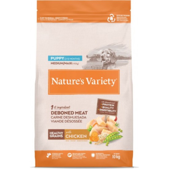 NATURES VARIETY DOG HEALTHY GRAIN PUPPY MEDIUM/MAXI 10 KG - viedējo/lielo šķirņu kucēniem