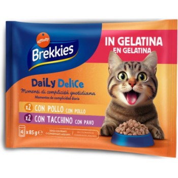 Brekkies Daily Delice Wet Cat Jelly Adult Chicken&Turkey 4x85 gr - konservi želejā pieaugušiem kaķiem, ar vistas vai tītara gaļu.