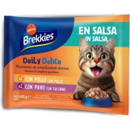 Brekkies Daily Delice Wet Cat Adult Chicken & Turkey 4x85 gr - konservi pieaugušiem kaķiem, ar vistas vai tītara gaļu.