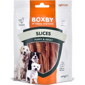 BOXBY SLICES for DOGS 100G - papildus barība pieaugušiem suņiem, no vistas gaļas.