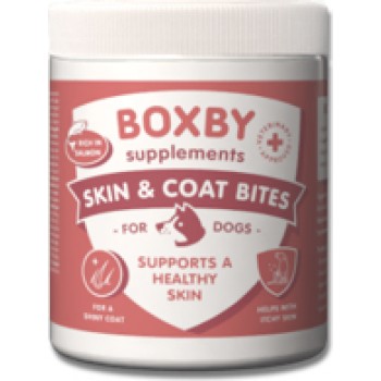 BOXBY SKIN & COAT BITES 240g - papildbarības suņiem, veicina suņa ādas un apmatojuma veselību.