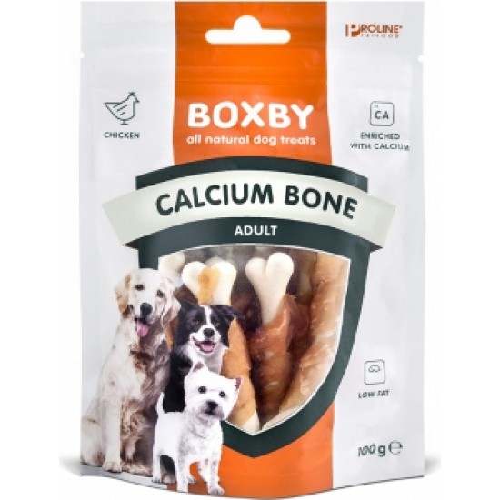 BOXBY CALCIUM BONE 100g - papildbarība suņiem, kalcijas kauliņi ar vistas gaļu