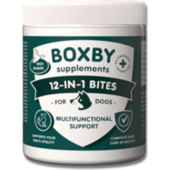 BOXBY 12-IN-1 BITES 240g - daudzfunkcionāls multivitamīnu papildbarības gardums suņiem no 4 mēn.vecuma.
