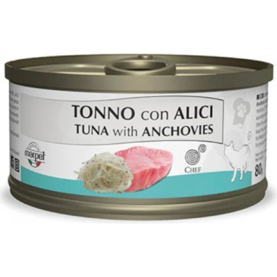 Marpet Chef 80gr Cat Tuna with Anchovies - konservi pieaugušiem kaķiem, ar tunci un anšoviem.
