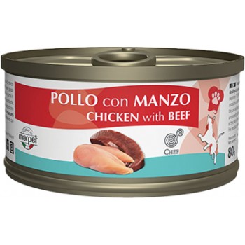 Marpet Chef 80gr Cat Chicken with Beef heart - konservi ar vistas gaļu un liellopa sirdim