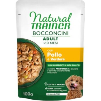 NATURAL TRAINER WET DOG S&T CHUNKS CHICKEN 100 G - mitrā pilnvērtīga barība mazo šķirņu suņiem, vistas gaļas gabaliņi mercē. (24gb)