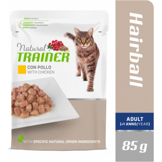 NT HAIRBALL CHICKEN BUSTA 85G - KONSERVI AR VISTU SPALVU IZVADĪŠANAI PIEAUGUŠIEM KAĶIEM (12gb)