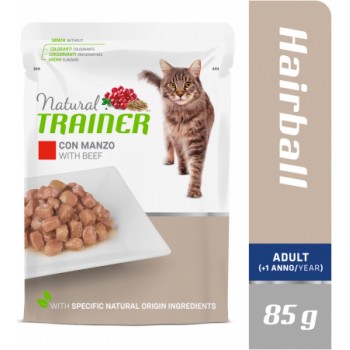 NT HAIRBALL BEEF BUSTA 85G - KONSERVI AR LIELLOPU SPALVU IZVADĪŠANAI PIEAUGUŠIEM KAĶIEM (12gb)