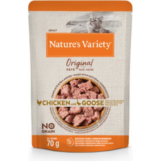 Nature's Variety Cat Original Chicken with Goose 70g - Konservi ar vistu un zoss gaļu pieaugušiem kaķiem (12gb)