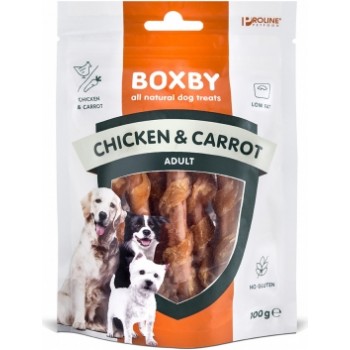 BOXBY CHICKEN&CARROT STICKSI 100g - NŪJIŅAS PIEAUGUŠIEM SUŅIEM (VISTA UN BURKĀNI)