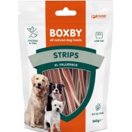 BOXBY STRIPS FOR DOGS 360g - STRĒMELĪTES KUCĒNIEM UN PIEAUGUŠIEM SUŅIEM (VISTA UN ZIVIS)