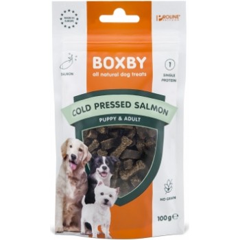 BOXBY COLD PRESED SALMON TREAT 100gr - BOXBY AUKSTĀS PRESĒŠANAS GARDUMS AR LASI