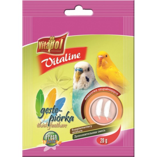 VITALINE Thick feathers supplementary mixture for budgie 20g - Vitapol Vitaline papildbarība viļņainajiem papagaiļiem spalvu uzlabošanai.