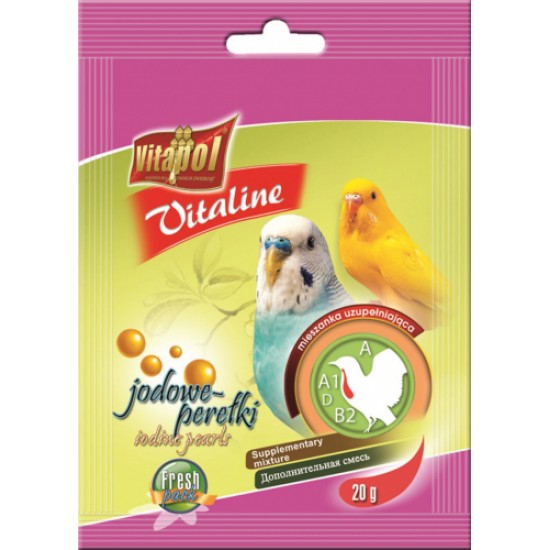 VITALINE Iodine pearls supplementary mixture for budgie 20g - Vitapol Vitaline joda pērlītes papildbarība viļņainajiem papagaiļiem