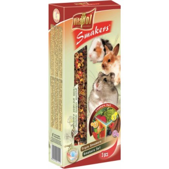 STANDARD Smakers 3in1 for rodents and rabbit 3pcs 135g - Vitapol nūjiņas 3x1 ar augļiem,dārzeņiem un ceratoniju augļiem