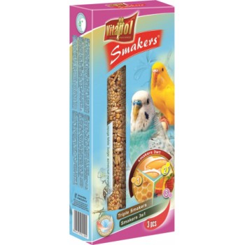 STANDARD Smakers 3in1(egg/honey/fruit) for budgie 3pcs 130g - Vitapol nūjiņas ar medu/ ar olu/ ar augļiem 3in1viļņainajiem papagaiļiem