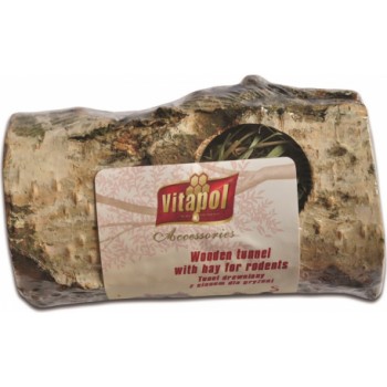 Vitapol COMPLEMENTARY WOODEN TUNNEL with hay for rodents - size S 1pc - Koka tunelis ar sienu grauzējiem.