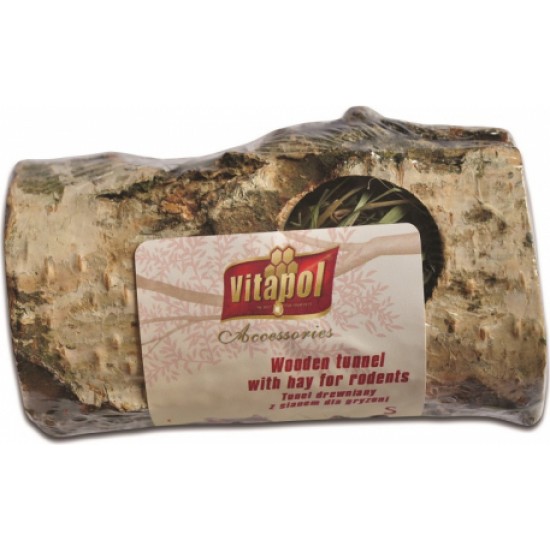 Vitapol COMPLEMENTARY WOODEN TUNNEL with hay for rodents - size S 1pc - Koka tunelis ar sienu grauzējiem.