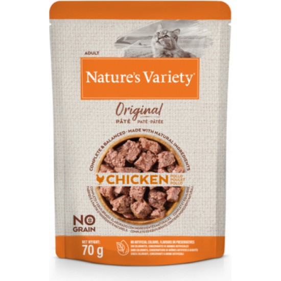 Konservi Nature's Variety Cat Original Chicken 0.070 kg - Konservi ar vistu pieaugušiem kaķiem (12gb)