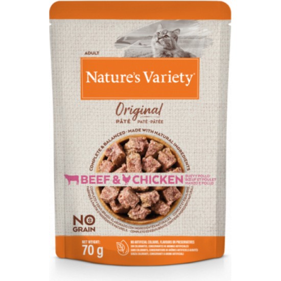 Konservi Nature's Variety Cat Original Beef and Chicken 0.070 kg - Konservi ar liellopu un vistu pieagušiem kaķiem (12gb)