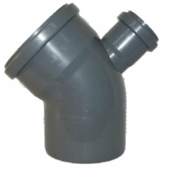 Likums DN110/45°,atzars DN50 90°, PP, pelēks