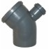 Likums DN110/45°,atzars DN50 90°, PP, pelēks