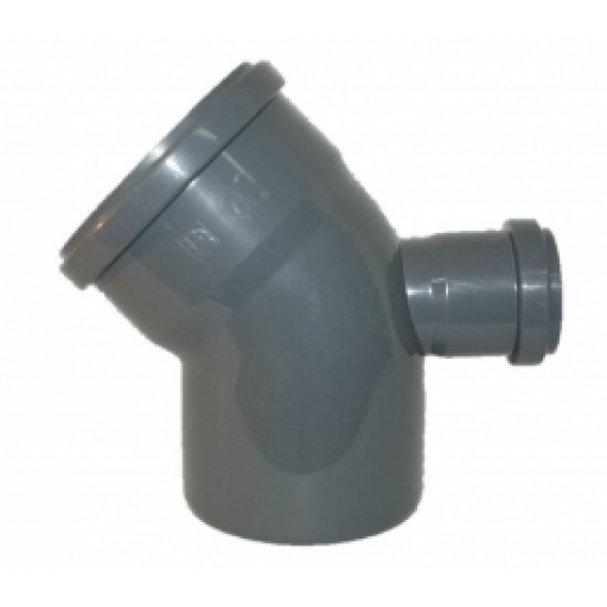 Likums DN110/45°,atzars DN50 135°, PP, pelēks