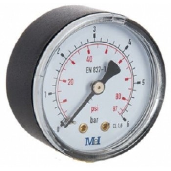 Manometrs D40, 0-6bar/psi, 1/4", CL2,5,horizontāls