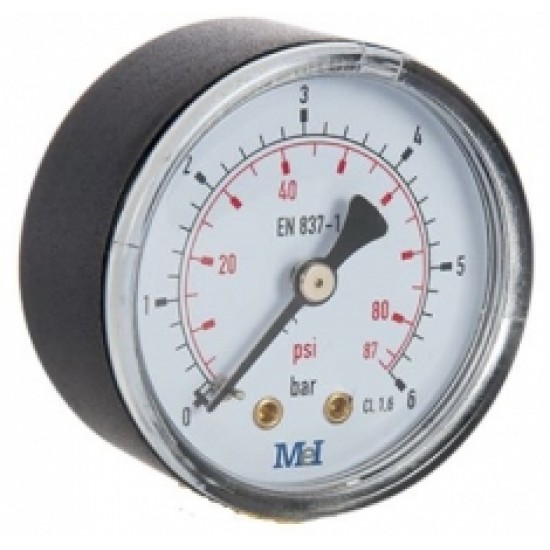 Manometrs D50, 0-6bar/psi, 1/4", CL1.6,horizontāls