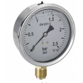 Manometrs ar glicerīnu D100, -1+1,5bar, 1/2", CL1.6, vertikāls