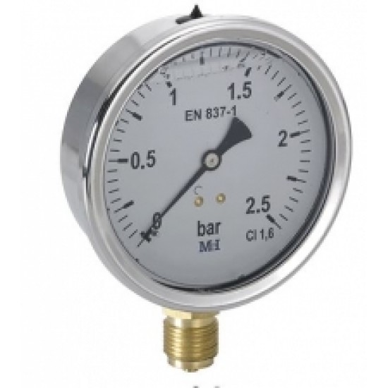 Manometrs ar glicerīnu D100, 0-4bar, 1/2", CL1.6, vertikāls