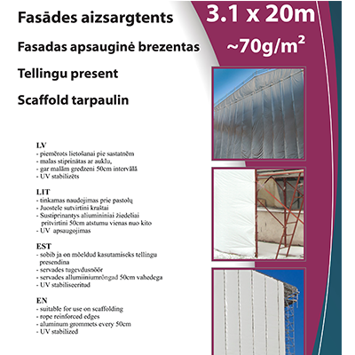 Pārklājs sastatnēm 70g/m², BALTS 3.1x20m
