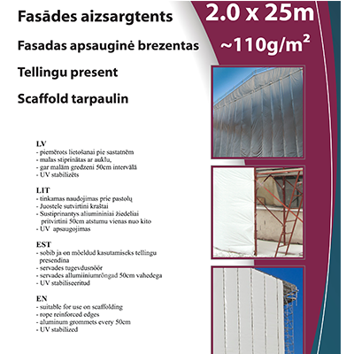 Pārklājs sastatnēm 110g/m², BALTS 2.0x25m