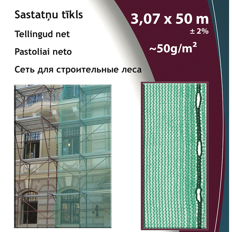 Tīkls sastatnēm 50g/m² , ZAĻŠ 3.07x50m