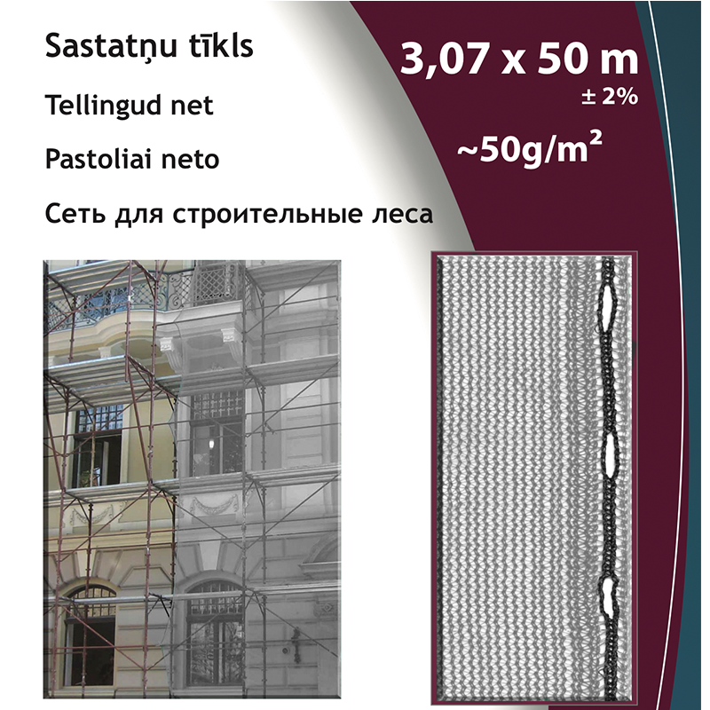 Tīkls sastatnēm 50g/m² , PELĒKS 3.07x50m