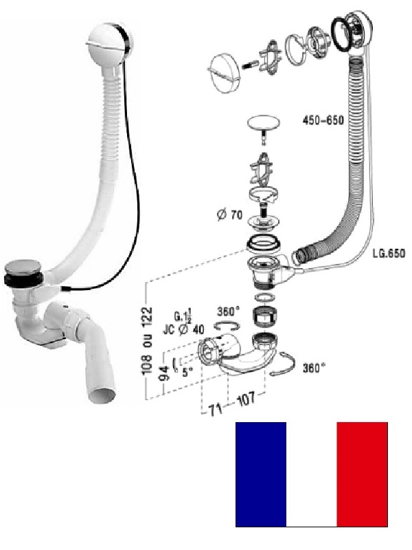 Sifons vannai,automātiskais 0203617 65cm, 1