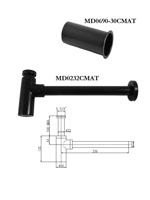 Sifons izlietnei MD0232CMAT, MELNS/MAT.