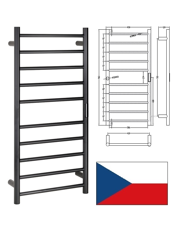 Dvieļu žāvētājs el.450x960mm 130W, Melns