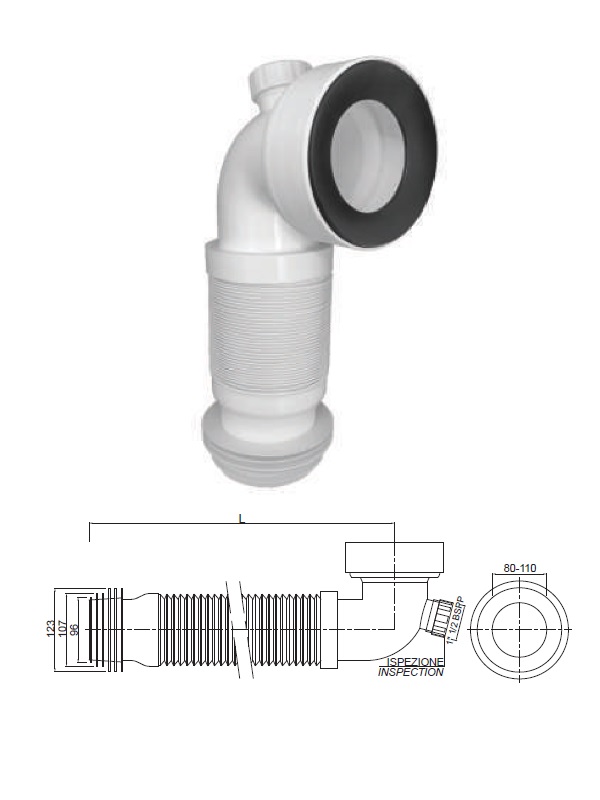 Gofra,WC PVC D110 90gr. 265-450mm