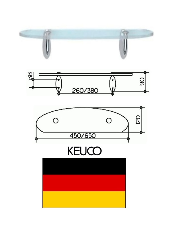 Stikla plaukts ar stiprin., 450x120x10mm, CLEO